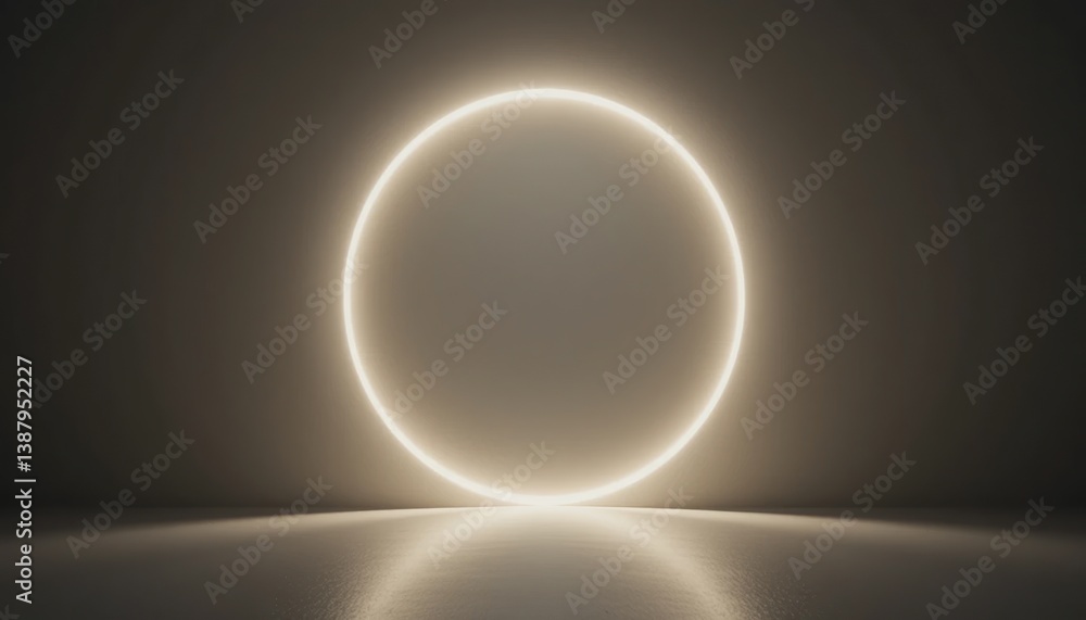 Poster illuminated circular light installation in a modern gallery artistic display minimalist environment 