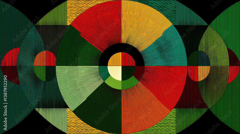 Poster Colorful geometric shapes create mesmerizing rotating patterns in a psychedelic design ideal for motion backgrounds