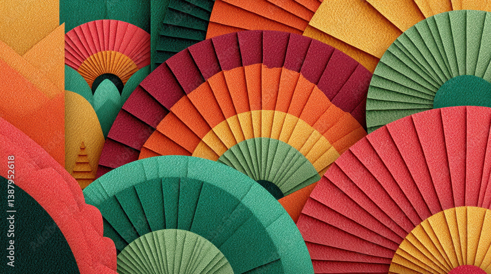 Poster colorful geometric shapes create a mesmerizing pattern and illusion of movement in psychedelic style