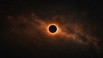 Fototapeta premium A breathtaking view of a total solar eclipse, the sun's corona creating a fiery ring around the moon's silhouette against a backdrop of countless stars.