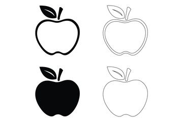 Set of Apple Fruit Icons in Solid and Outline Styles – Black and White Minimalist Vector Design