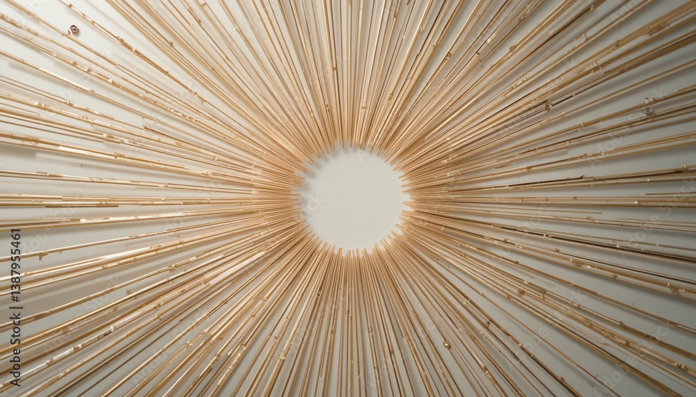 Poster radiant golden rays emanating from central point artistic installation in studio setting modern abst