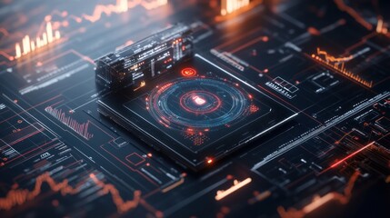 Fototapeta premium Futuristic technology cube on a digital grid