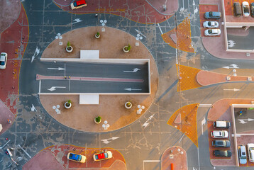 Top view of a parking lot in the city of Dubai. UAE