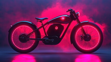 Obraz premium Futuristic electric bike in neon pink smoke