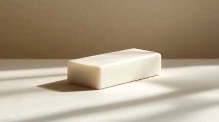 Block of solid cream-colored soap