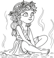 cartoon Greek girl goddess vector outline drawing