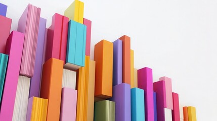 Fototapeta premium A collection of colorful books stacked horizontally against a white backdrop.