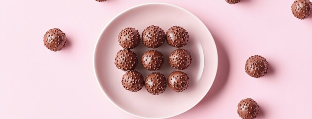 Brazilian brigadeiro dessert on light pink background highquality photo