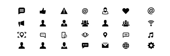 Silhouette Icon Set for Data Analysis, Web Development, Finance, Customer Satisfaction, Document and so on	
