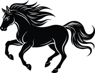 Horse galloping with flowing mane silhouette
