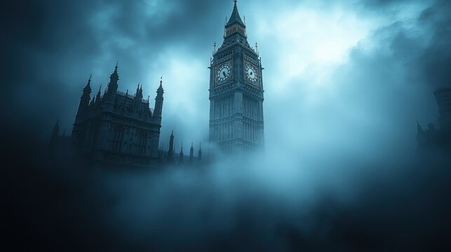 Foggy London landmark
