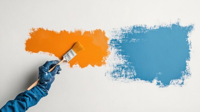 Painting a wall with brush