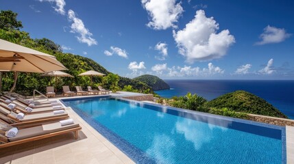 Obraz premium Luxury Villa Swimming Pool Overlooking Caribbean Sea in Saint Lucia