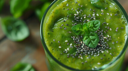 Green Smoothie with Chia Seeds - Top View