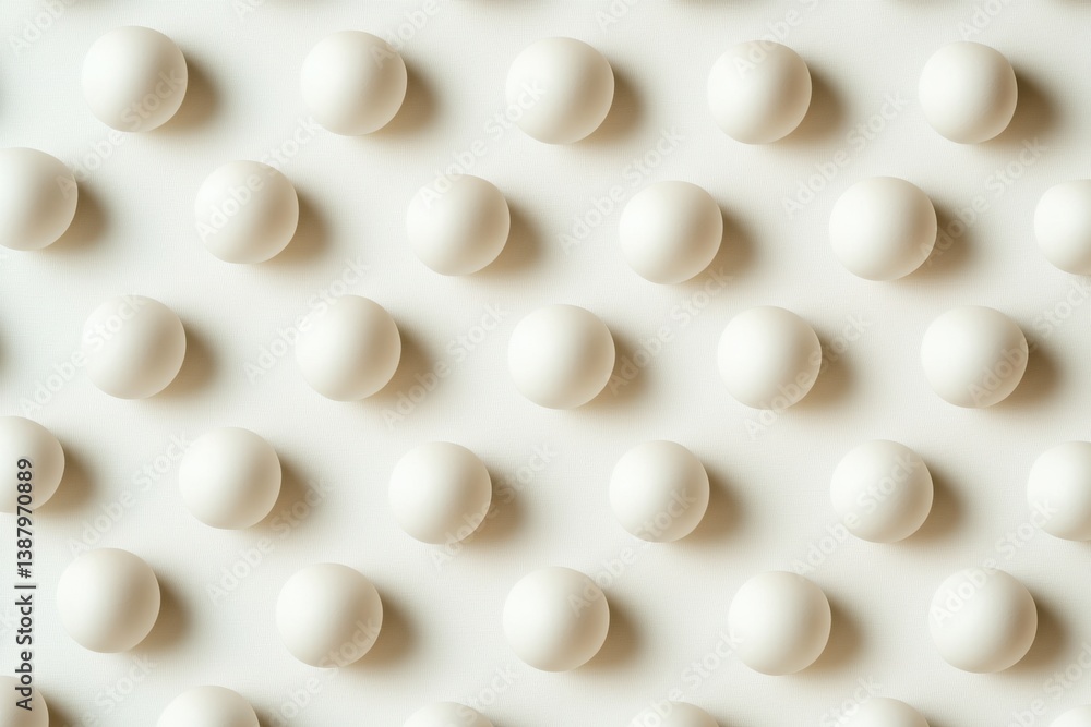 Poster Elegant arrangement of matte white spheres creates a modern minimalist design on a neutral background in a serene setting