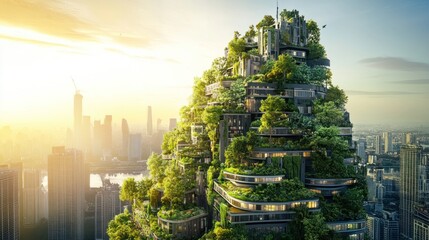 Obraz premium Visionary Eco-Architecture, Sustainable Building Integration with Nature in Urban Landscape