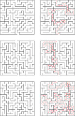 Complex Mazes Solutions and Paths, Puzzles, Brain Teasers, Logic Games