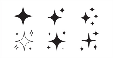 Vector Set of Black Sparkle, Star, and Burst Icons on Transparent Background . vector illustration eps 10.