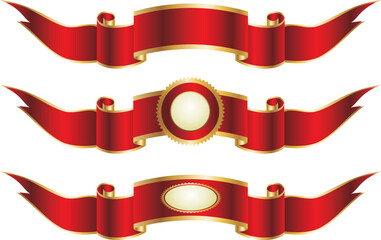 Elegant red and gold award ribbons with blank centers for customization