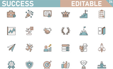 Editable Success Icons Achievement, Growth, Goals, Strategy, Victory