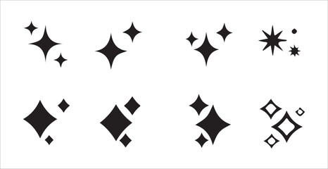 Vector Set of Black Sparkle, Star, and Burst Icons on Transparent Background . vector illustration eps 10.