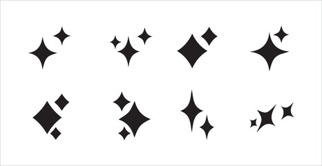 Vector Set of Black Sparkle, Star, and Burst Icons on Transparent Background . vector illustration eps 10.