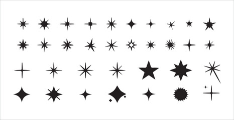 Vector Set of Black Sparkle, Star, and Burst Icons on Transparent Background . vector illustration eps 10.