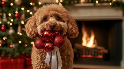 Perro navideño con adornos