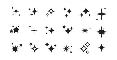 Vector Set of Black Sparkle, Star, and Burst Icons on Transparent Background . vector illustration eps 10.