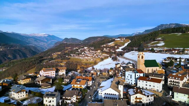 Panorama of the Dolomites and the villages of Alto Adige. Fi&eacute; allo Sciliar