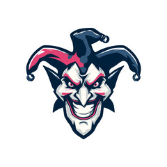 Fototapeta premium Vector logo design featuring a sinister demon jester for esports branding and gaming communities