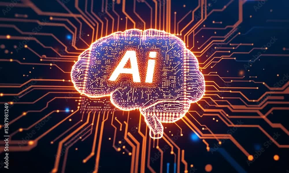 Poster ai brain: a captivating digital representation of an ai-powered brain, pulsating with intricate circ