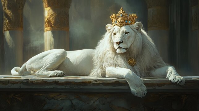 Le&oacute;n blanco con corona