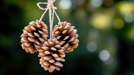 Three pine cones hanging