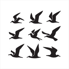 set of silhouettes of birds