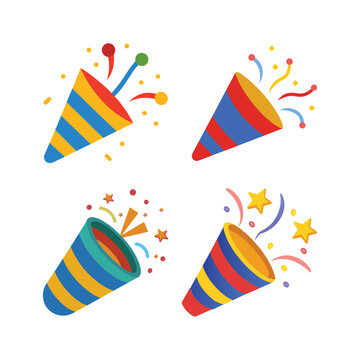 A set of colorful party popper vector art illustration