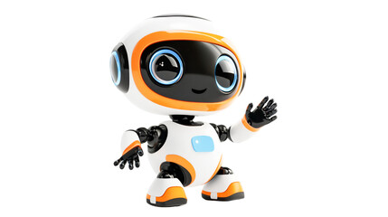 Obraz premium Friendly Robot Waving Hello Cute Tech Toy Orange White Black