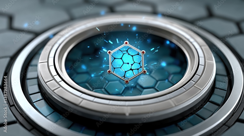 Poster Dynamic hexagonal structure animation virtual environment 3d render technology concept close-up viewpoint