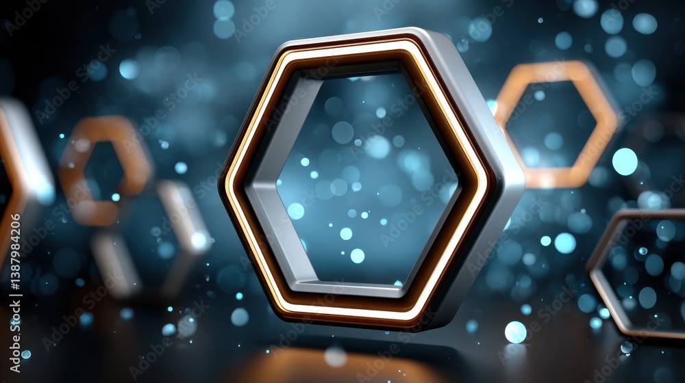 Poster dynamic hexagonal shapes abstract design digital art studio close-up modern aesthetics