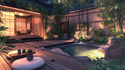 Tropical Zen Courtyard House with Pool and Wooden Deck