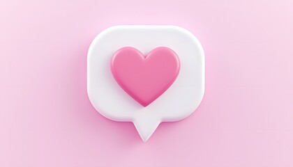 A 3D rendered illustration of a social media like or heart notification bubble against a soft pink background