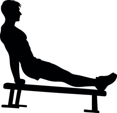 Silhouette Of A Strong Man Performing Lsit Exercise On Parallel Bars Demonstrating Strength And Core Stability On White Background