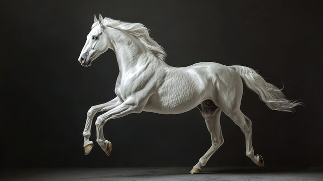 Caballo blanco corriendo en fondo oscuro