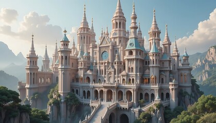 Fototapeta premium Pastel Stone Texture Paint Bangkok-Inspired Wonderland City Architecture. Fantastic Frontiers