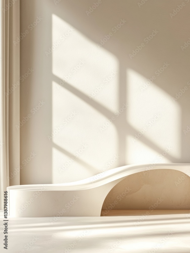 Poster Sophisticated abstract design featuring soft shadows on a smooth white surface in an elegant minimalist setting