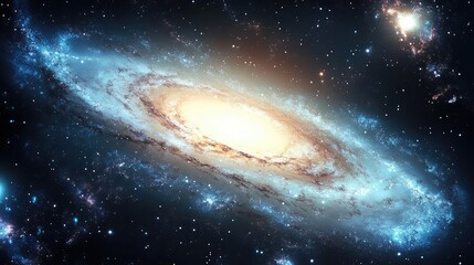 Obraz premium A stunning spiral galaxy with luminous arms stretching across the cosmos, surrounded by celestial bodies.