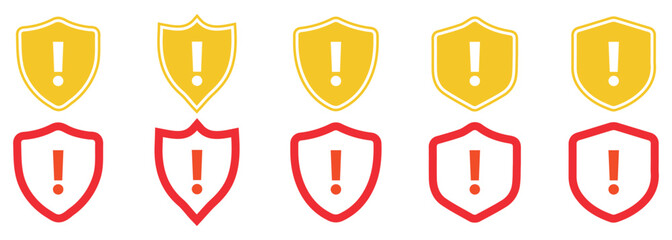 Set of caution, danger and warning signs, attention vector icon,  yellow, red fatal error message element, exclamation mark of warning attention icon