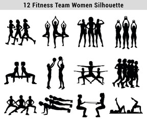 Group Fitness Women Silhouettes Exercising Together In Teamwork And Collaboration For Health And Wellness Activities