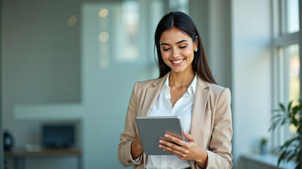 Fototapeta premium Professional Woman Engaging with Tablet in Office